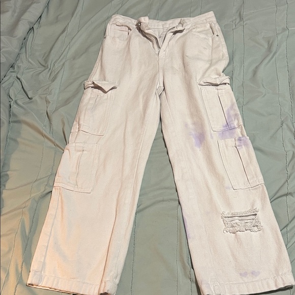 Pants - White Cargo Pants with Purple Accents